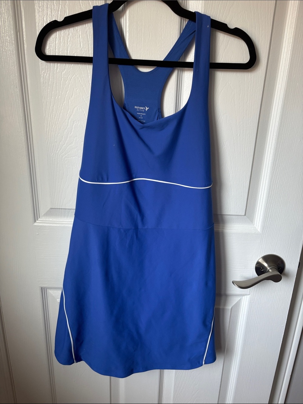 Old Navy Blue Racerback One-Piece Swim Dress with White Piping